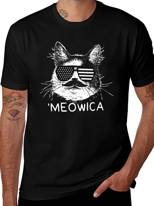 Meowica Cat Sunglasses Patriotic USA T-Shirt