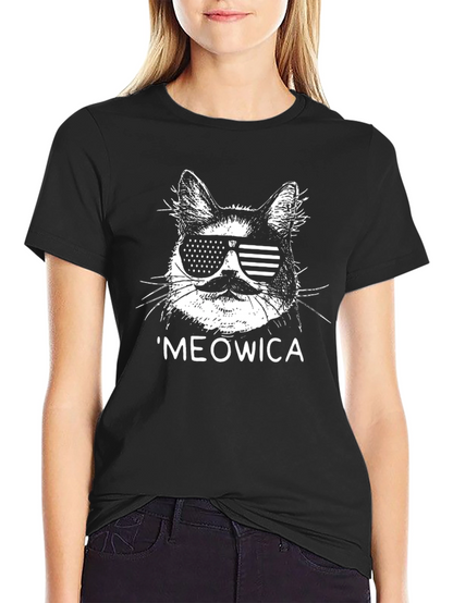 Meowica Cat Sunglasses Patriotic USA T-Shirt