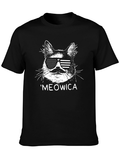 Meowica Cat Sunglasses Patriotic USA T-Shirt