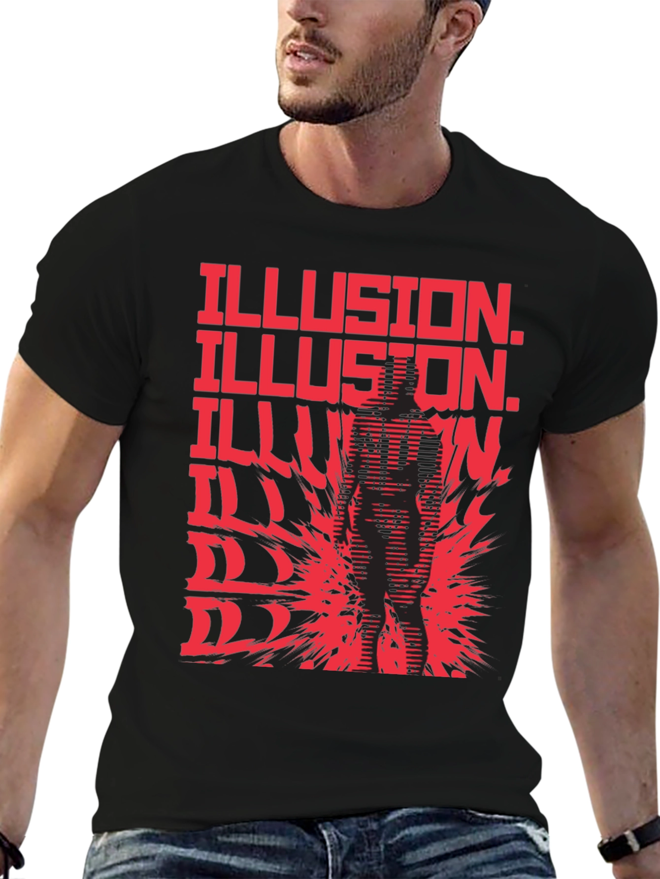 Illusion Graphic Print Black T-Shirt