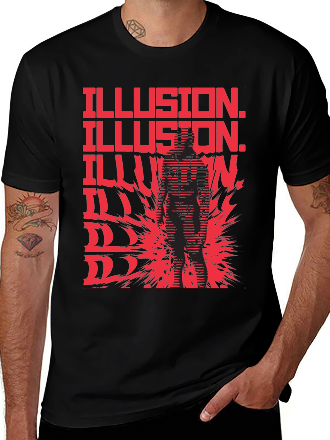 Illusion Graphic Print Black T-Shirt