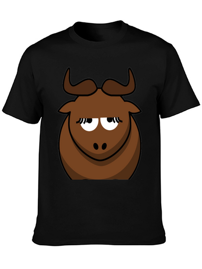 Funny Cartoon Bull Graphic Tee - Black Cotton T-Shirt