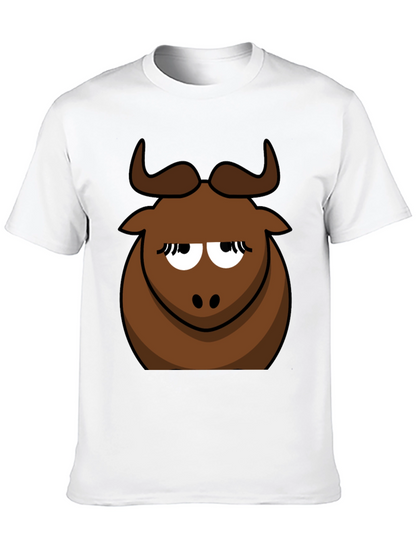 Funny Cartoon Bull Graphic Tee - Black Cotton T-Shirt