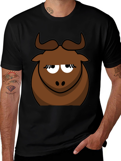 Funny Cartoon Bull Graphic Tee - Black Cotton T-Shirt