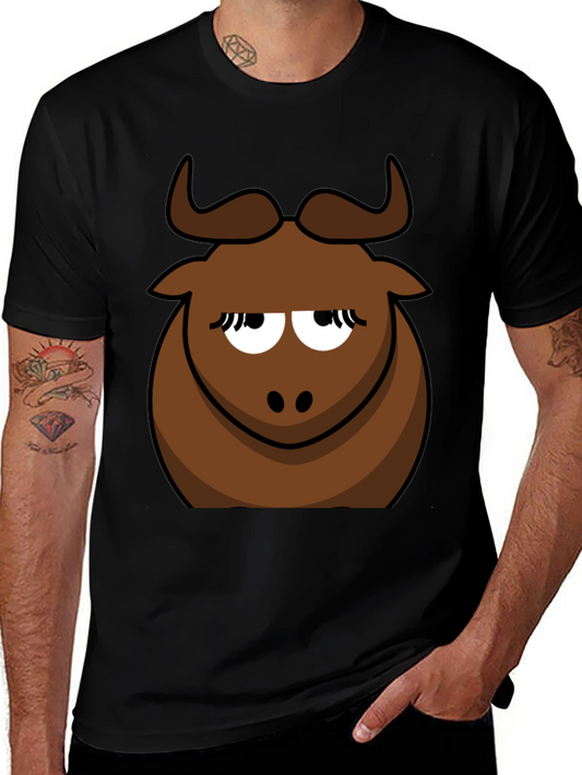 Funny Cartoon Bull Graphic Tee - Black Cotton T-Shirt