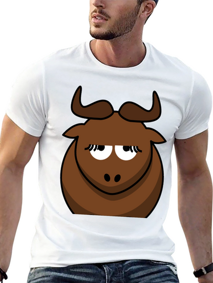 Funny Cartoon Bull Graphic Tee - Black Cotton T-Shirt