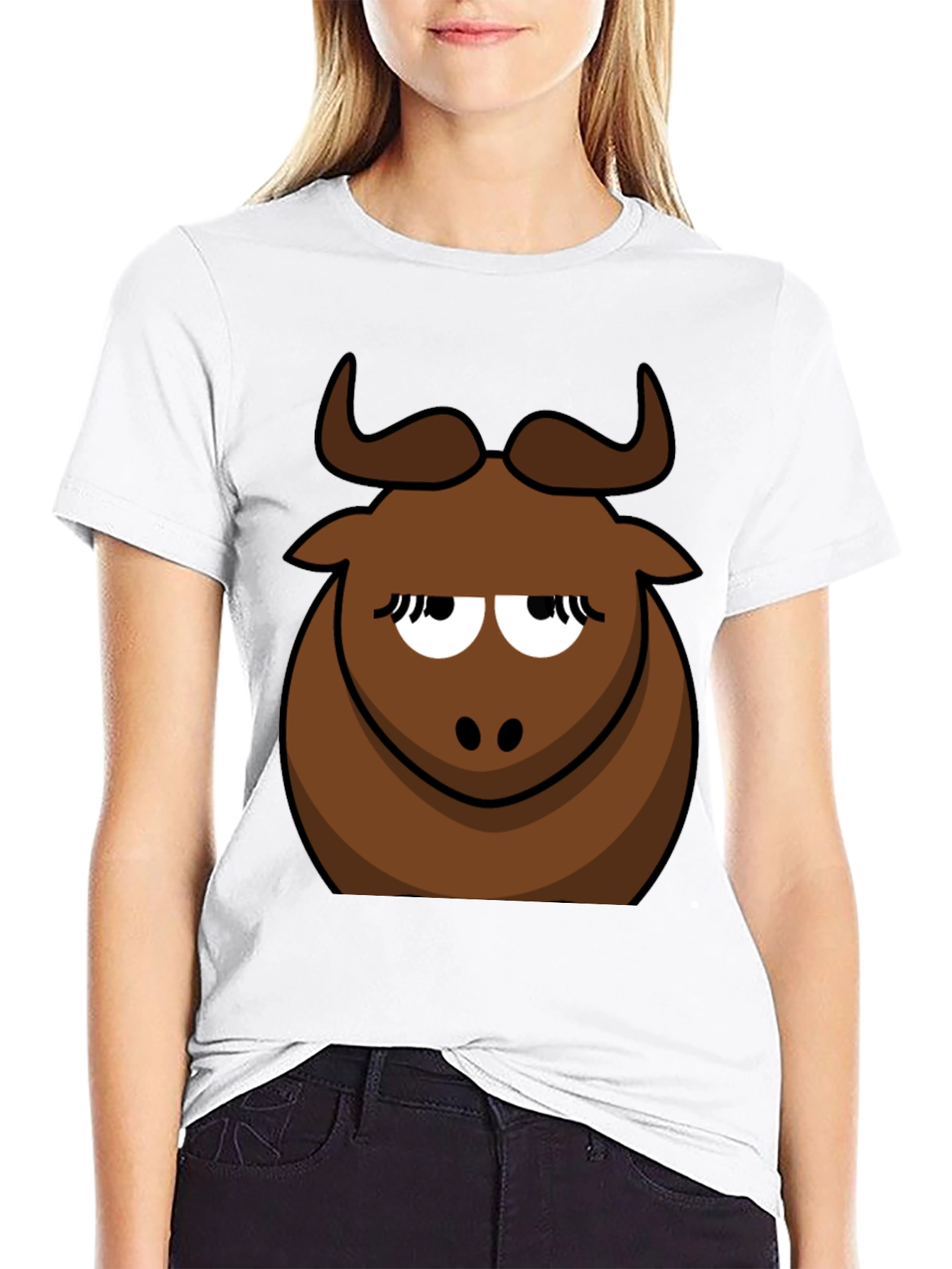 Funny Cartoon Bull Graphic Tee - Black Cotton T-Shirt