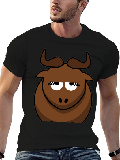 Funny Cartoon Bull Graphic Tee - Black Cotton T-Shirt