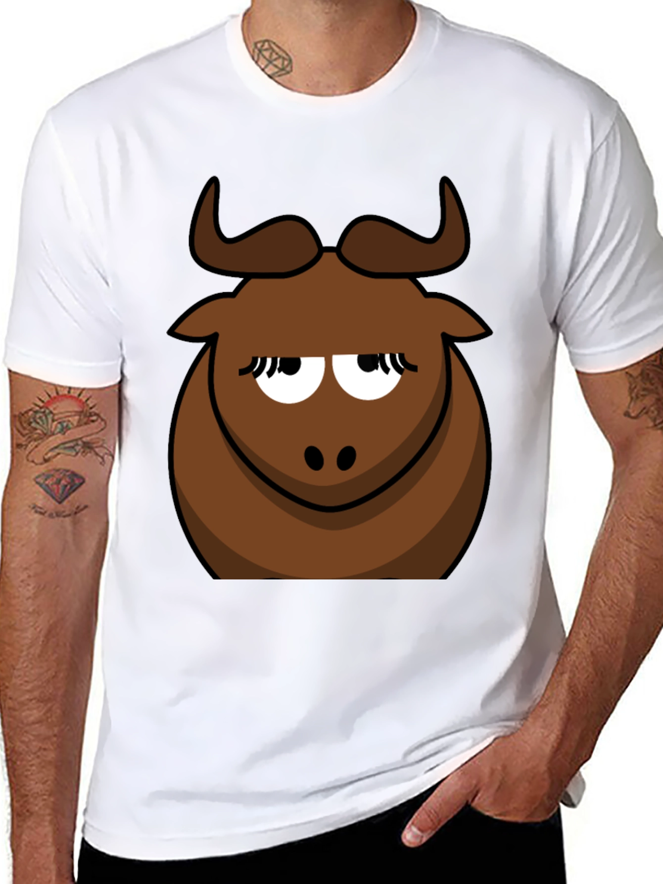Funny Cartoon Bull Graphic Tee - Black Cotton T-Shirt