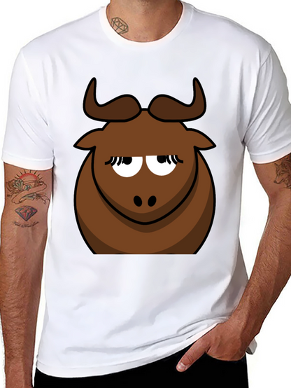 Funny Cartoon Bull Graphic Tee - Black Cotton T-Shirt