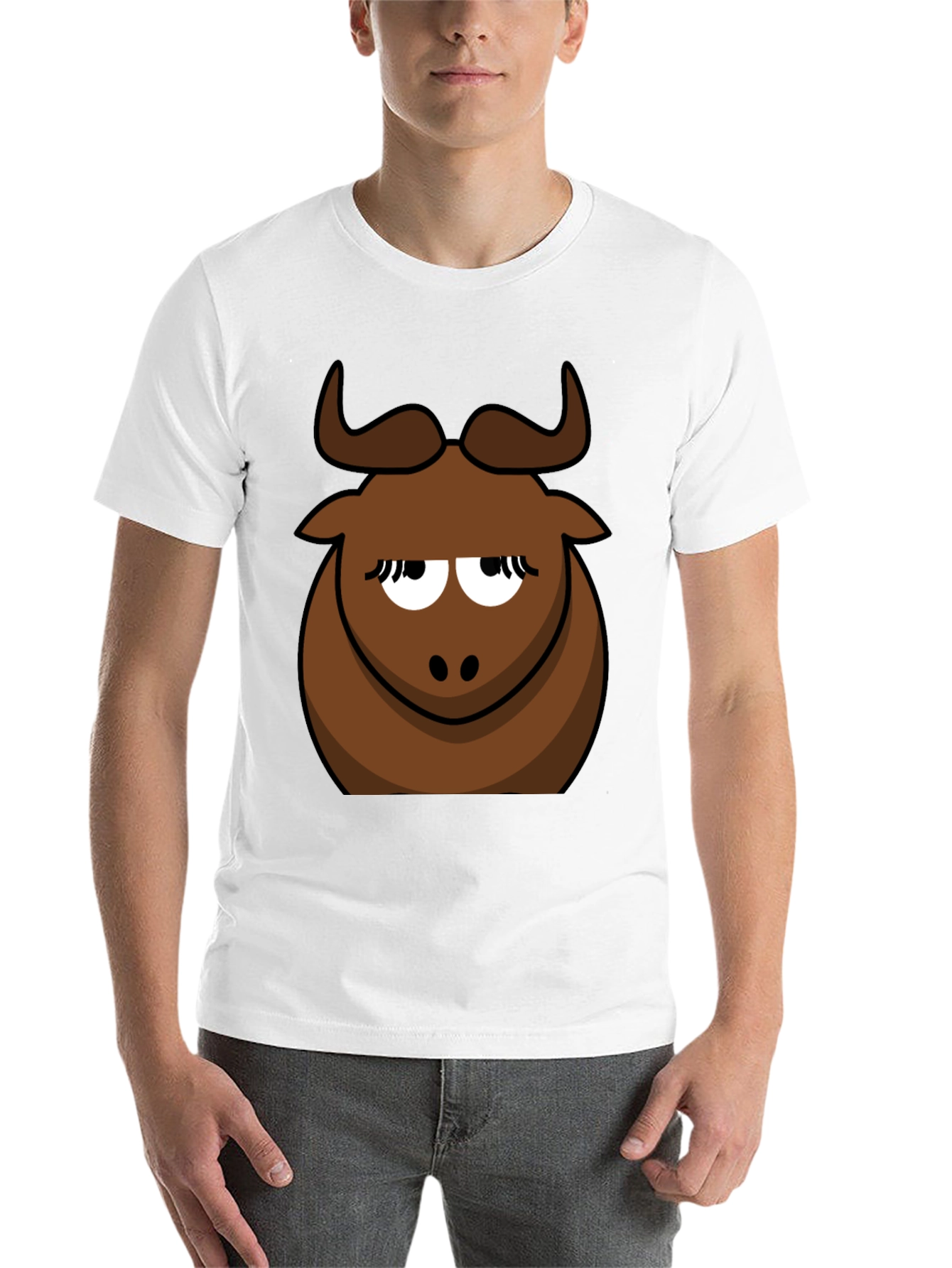 Funny Cartoon Bull Graphic Tee - Black Cotton T-Shirt