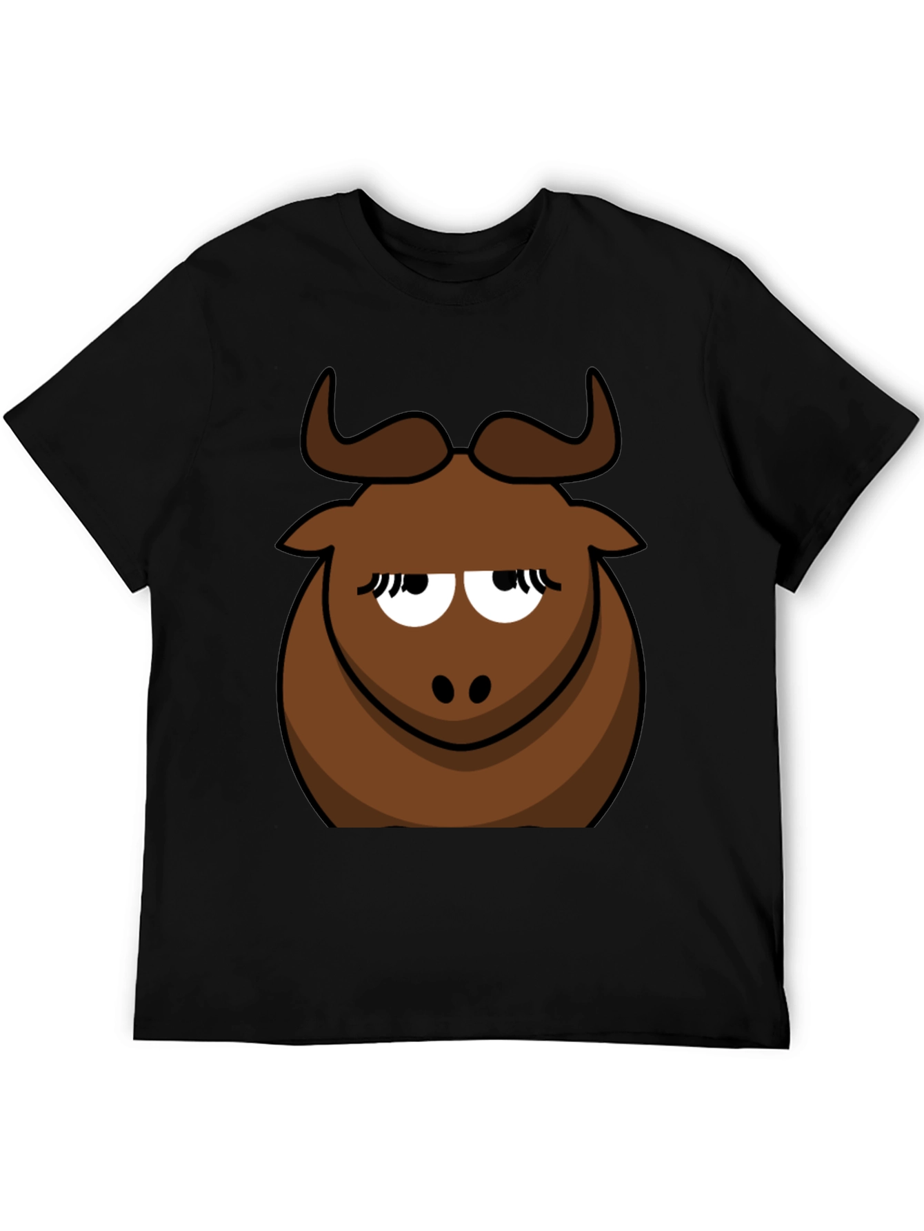 Funny Cartoon Bull Graphic Tee - Black Cotton T-Shirt