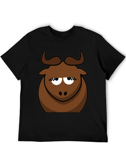 Funny Cartoon Bull Graphic Tee - Black Cotton T-Shirt