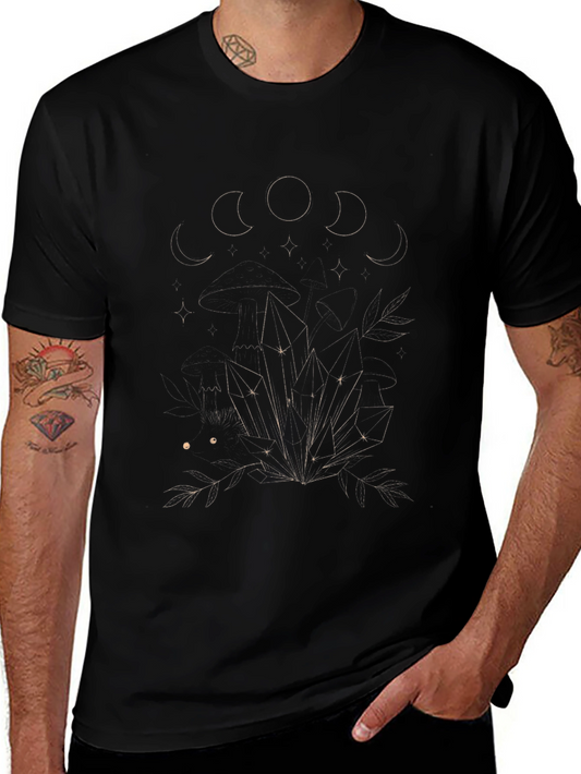 Mystic Moon Phases & Crystals Black T-Shirt