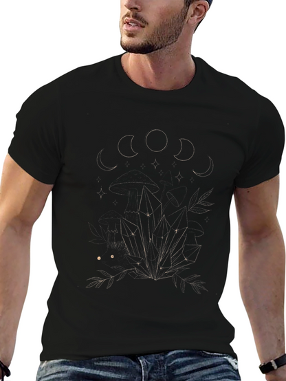 Mystic Moon Phases & Crystals Black T-Shirt
