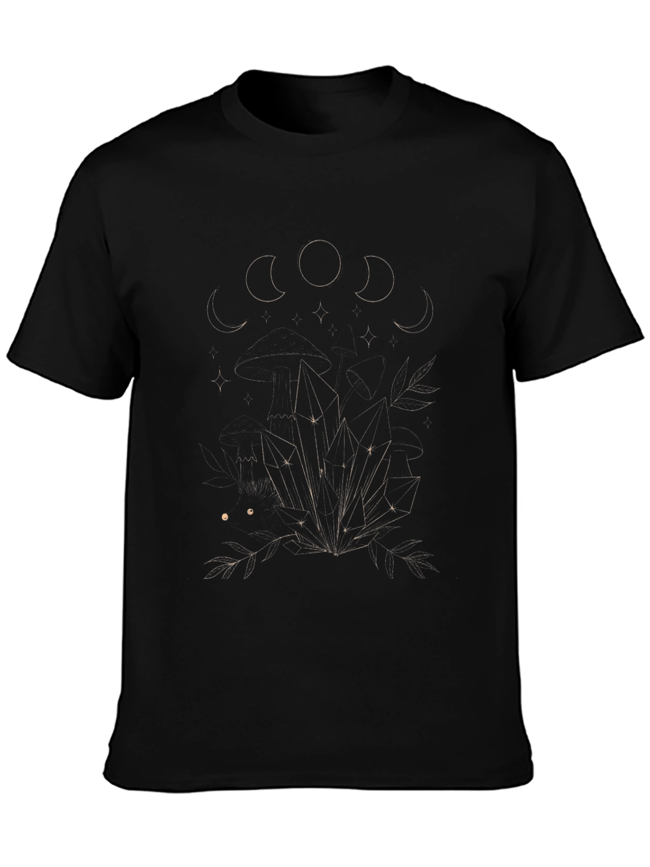 Mystic Moon Phases & Crystals Black T-Shirt