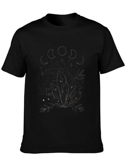 Mystic Moon Phases & Crystals Black T-Shirt