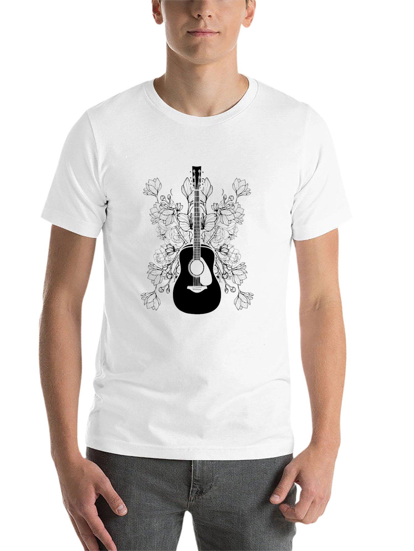 Guitar & Floral Graphic Tee - Black