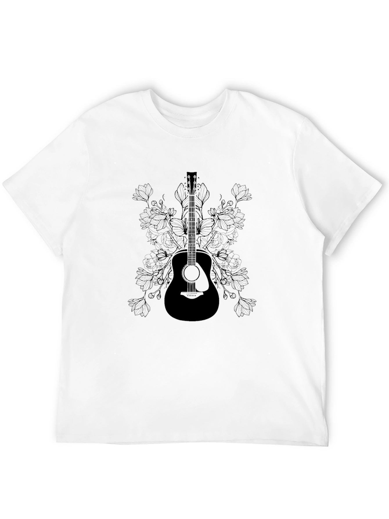 Guitar & Floral Graphic Tee - Black