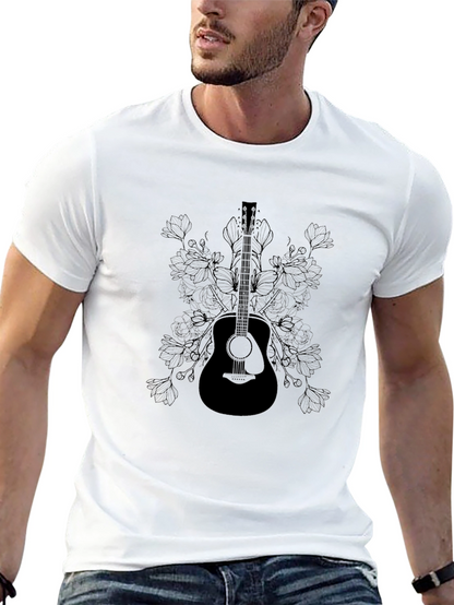 Guitar & Floral Graphic Tee - Black