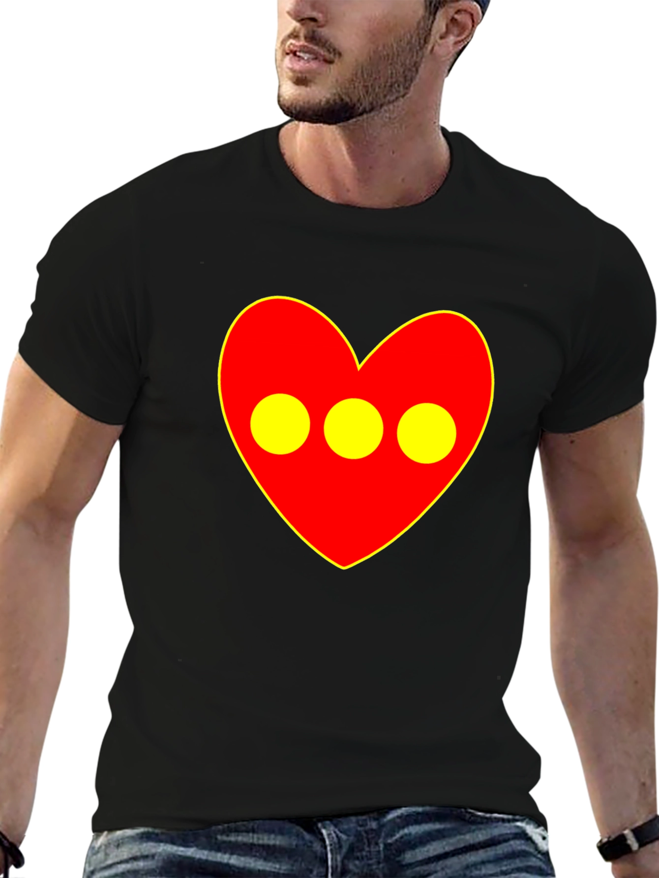 Red Heart 3-Circle Graphic Black T-Shirt