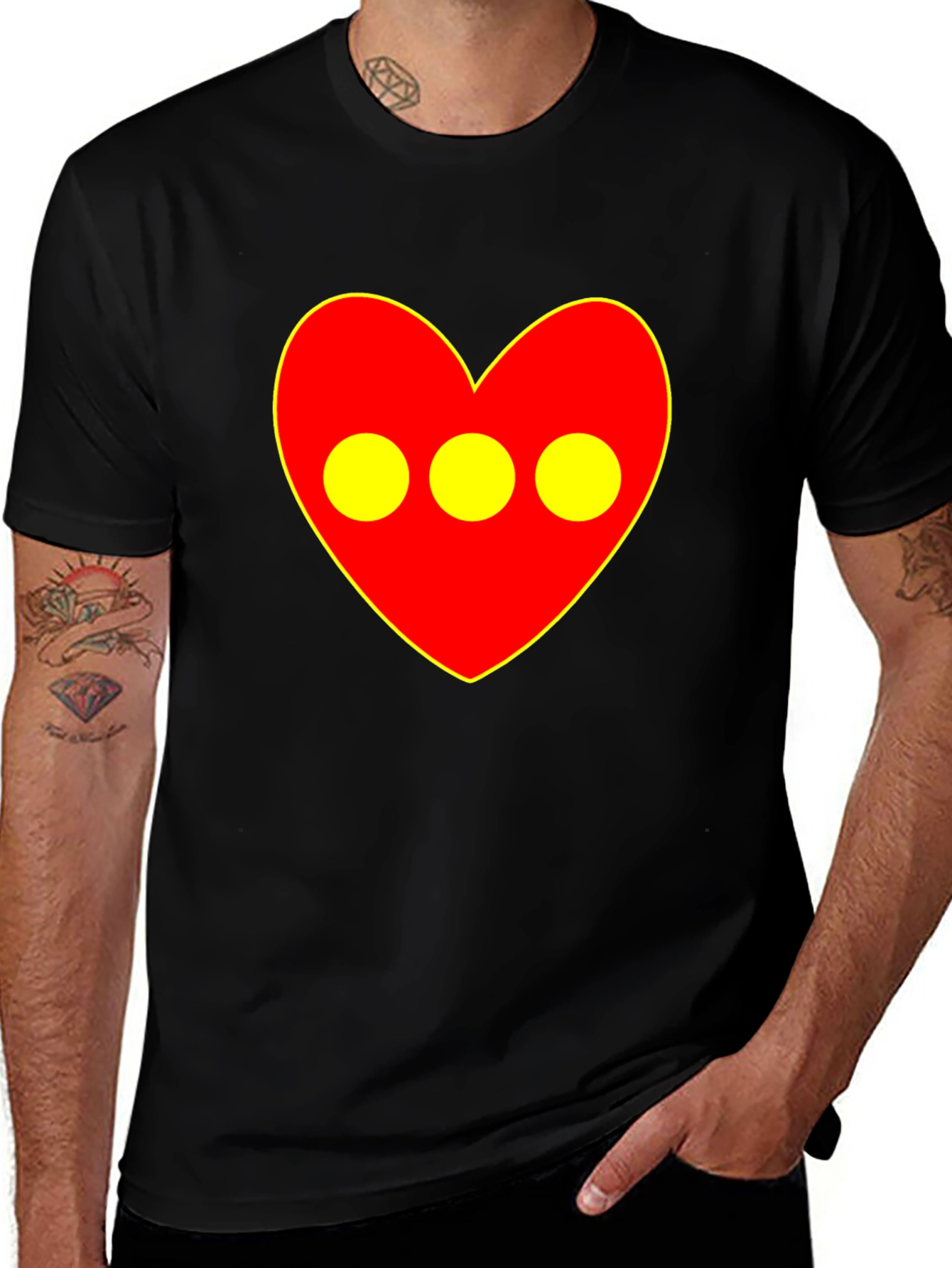 Red Heart 3-Circle Graphic Black T-Shirt