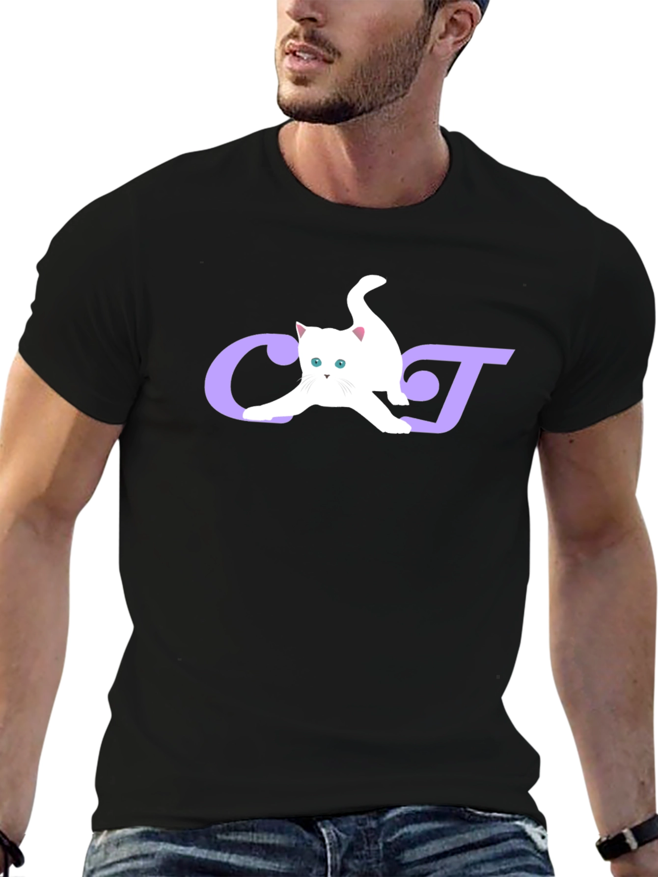 Cat Lover Graphic Tee - Black Cotton Blend