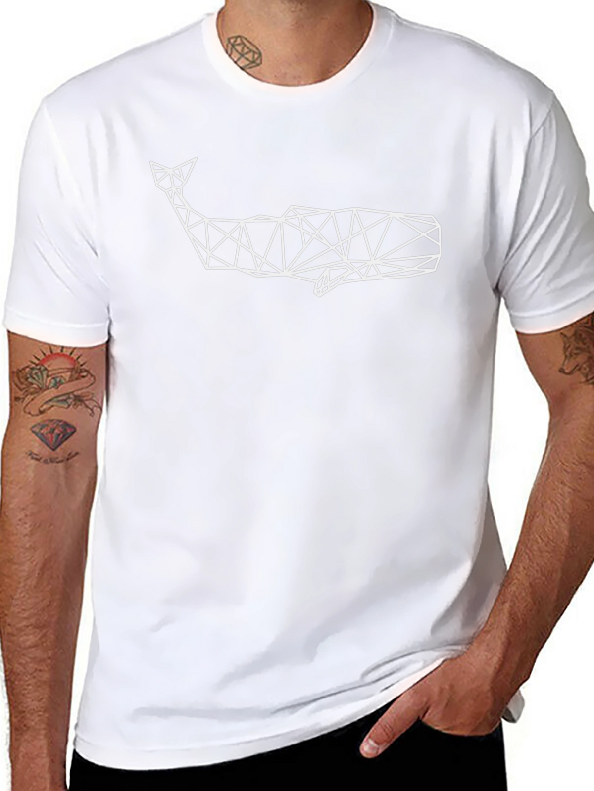 Geometric Whale Graphic Tee - Modern Black T-Shirt