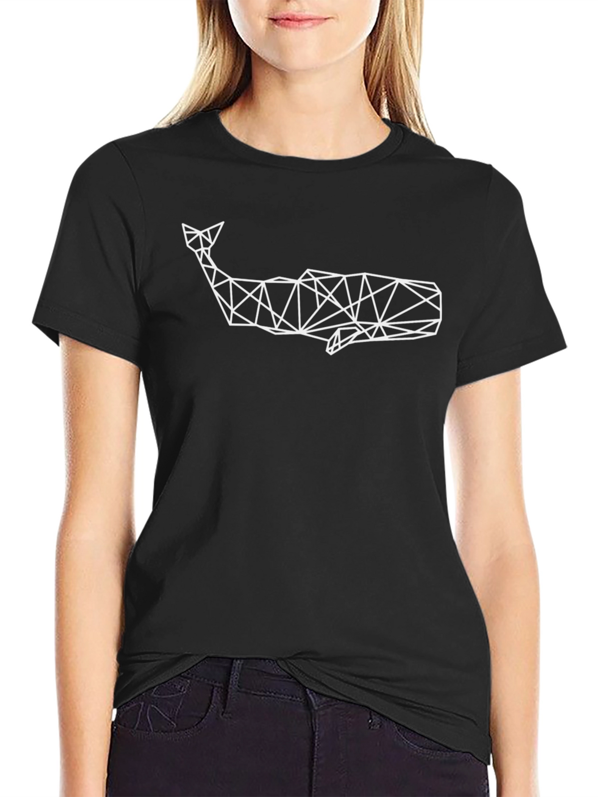 Geometric Whale Graphic Tee - Modern Black T-Shirt