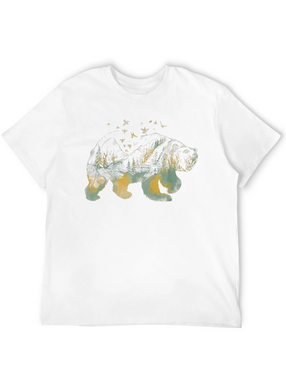 Bear Landscape Graphic Tee - Black Cotton Comfort
