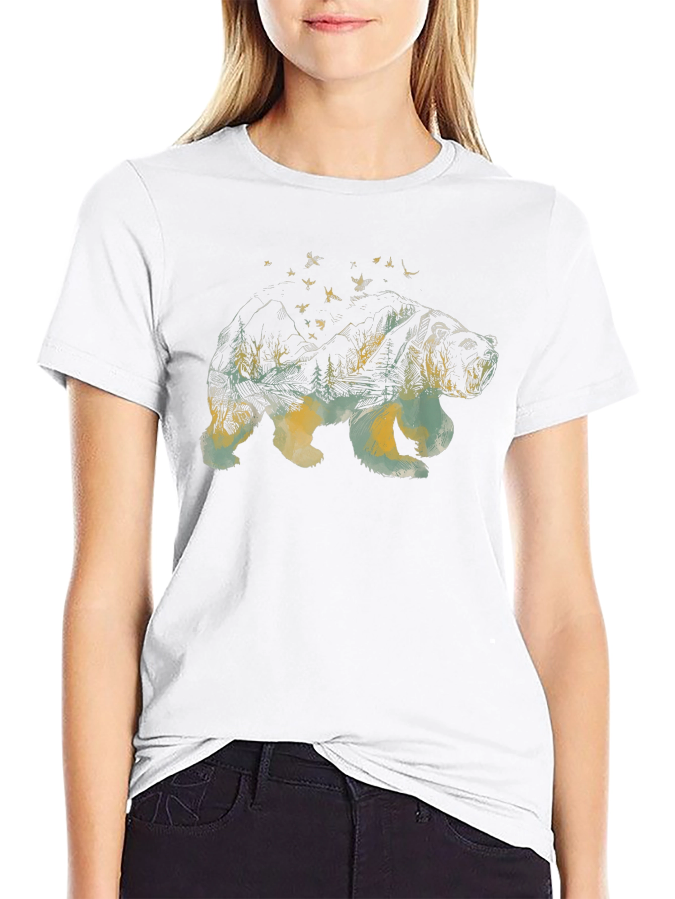 Bear Landscape Graphic Tee - Black Cotton Comfort
