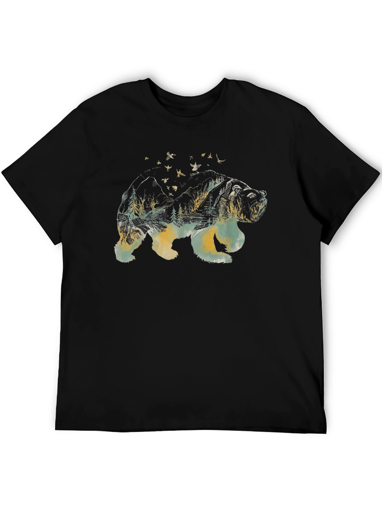 Bear Landscape Graphic Tee - Black Cotton Comfort