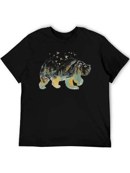 Bear Landscape Graphic Tee - Black Cotton Comfort