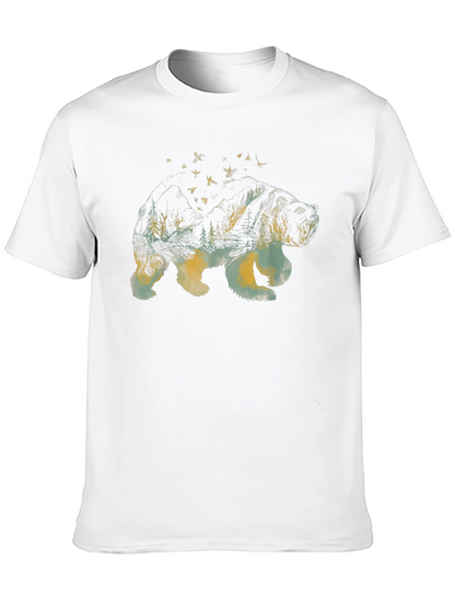 Bear Landscape Graphic Tee - Black Cotton Comfort
