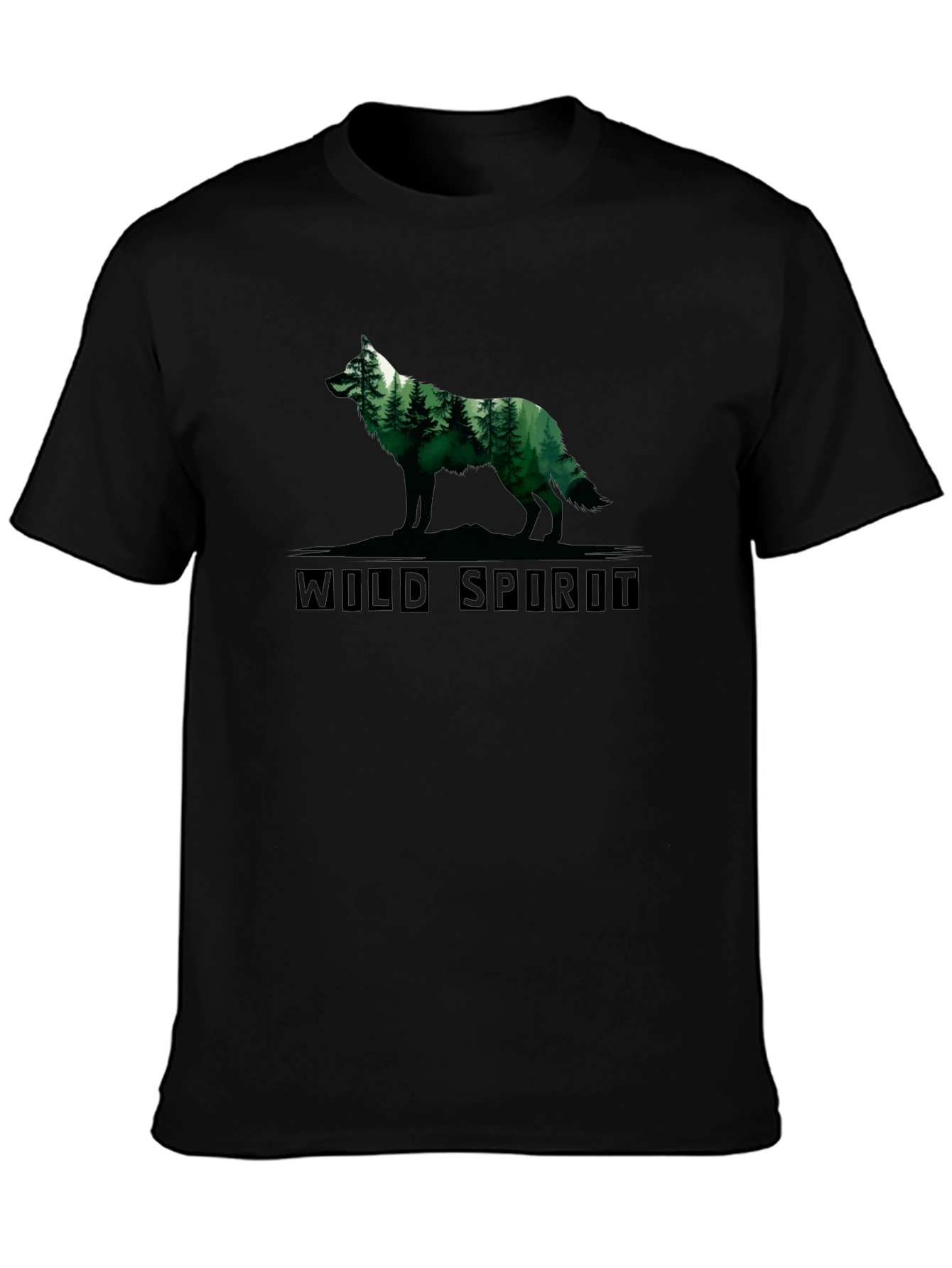 Wild Spirit Wolf Forest Graphic Tee - Black