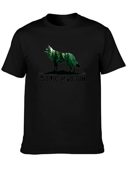Wild Spirit Wolf Forest Graphic Tee - Black