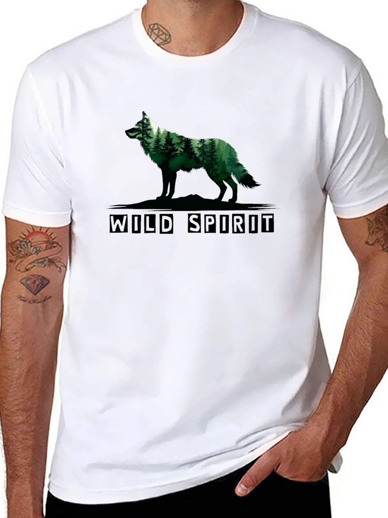 Wild Spirit Wolf Forest Graphic Tee - Black