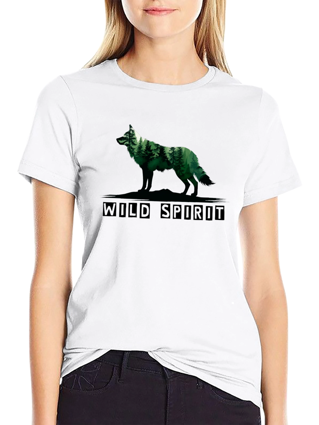 Wild Spirit Wolf Forest Graphic Tee - Black