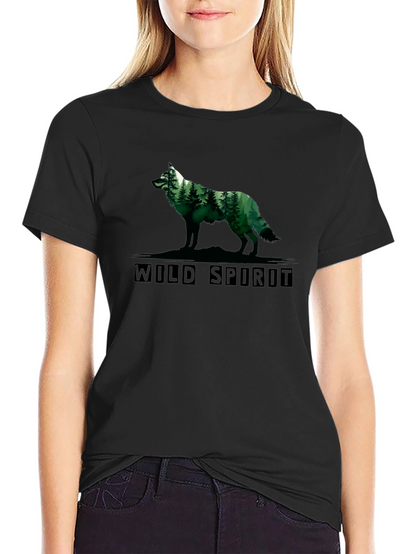 Wild Spirit Wolf Forest Graphic Tee - Black