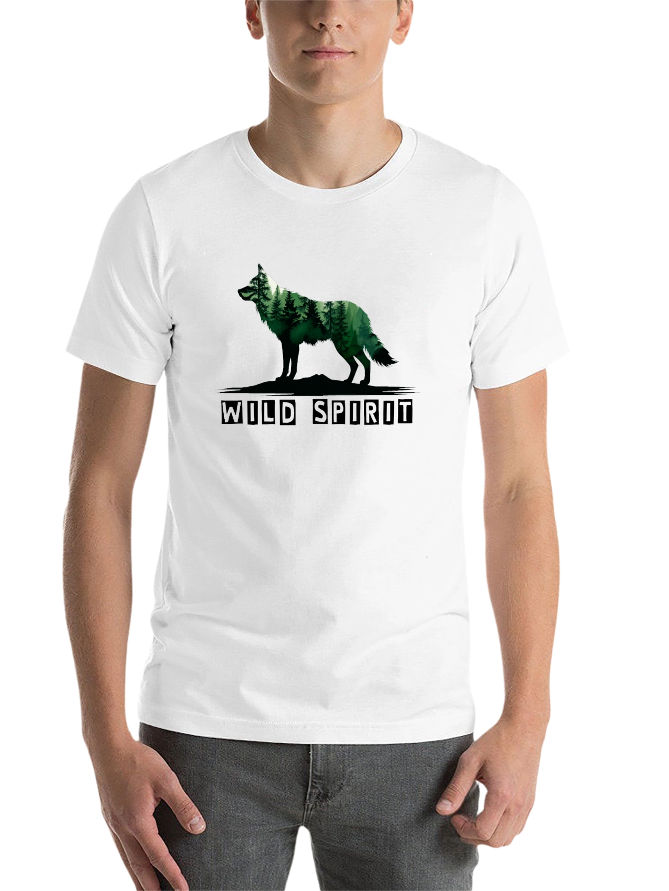 Wild Spirit Wolf Forest Graphic Tee - Black