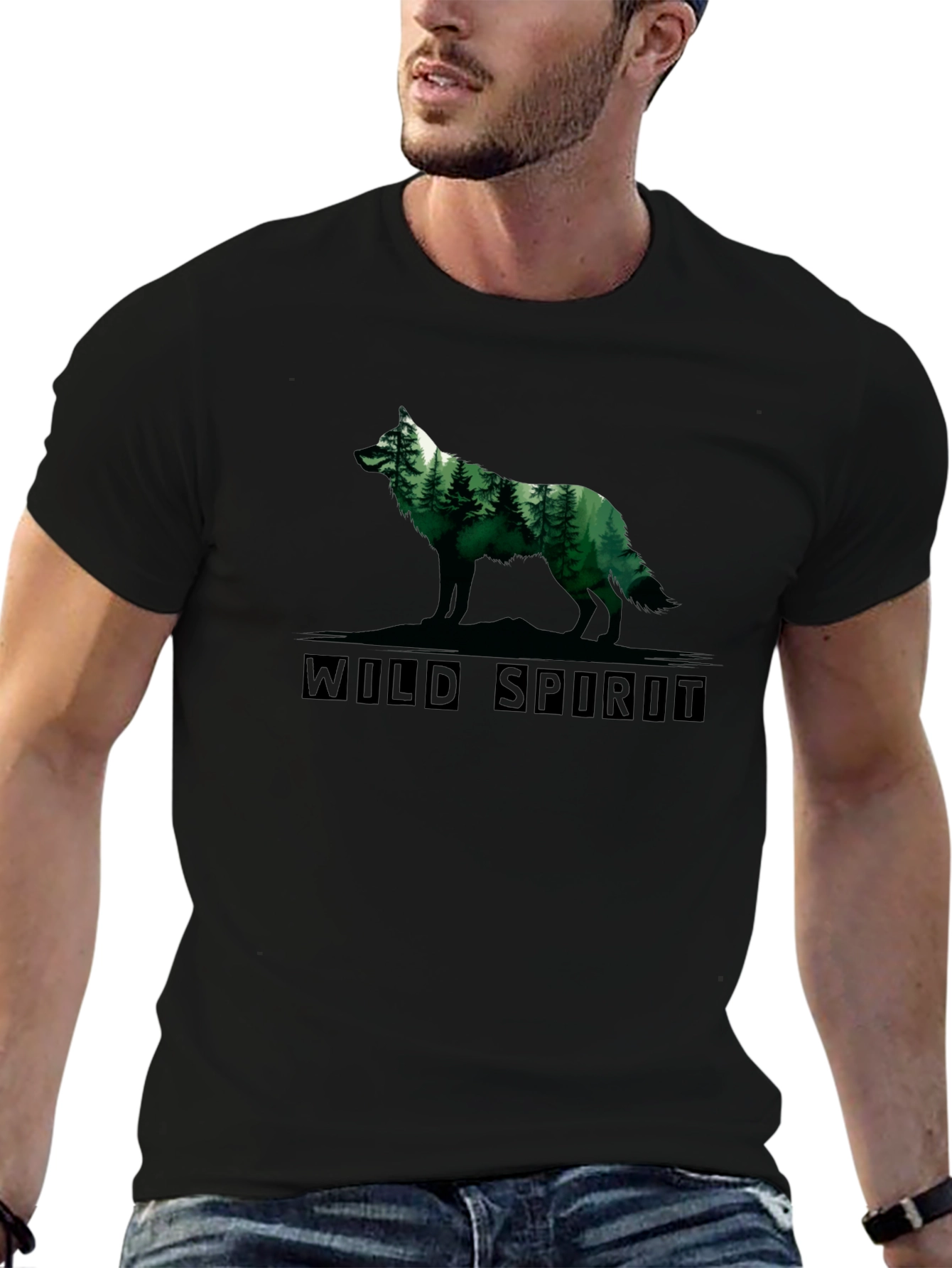 Wild Spirit Wolf Forest Graphic Tee - Black