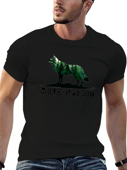 Wild Spirit Wolf Forest Graphic Tee - Black