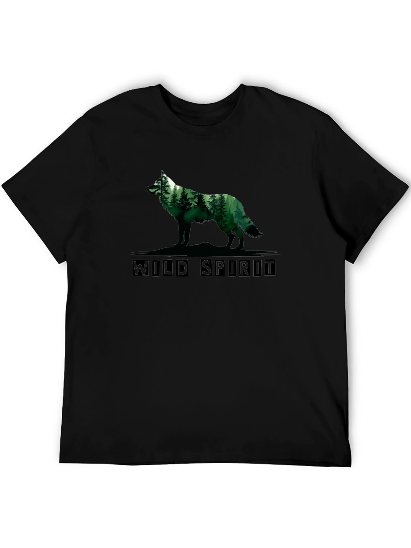 Wild Spirit Wolf Forest Graphic Tee - Black