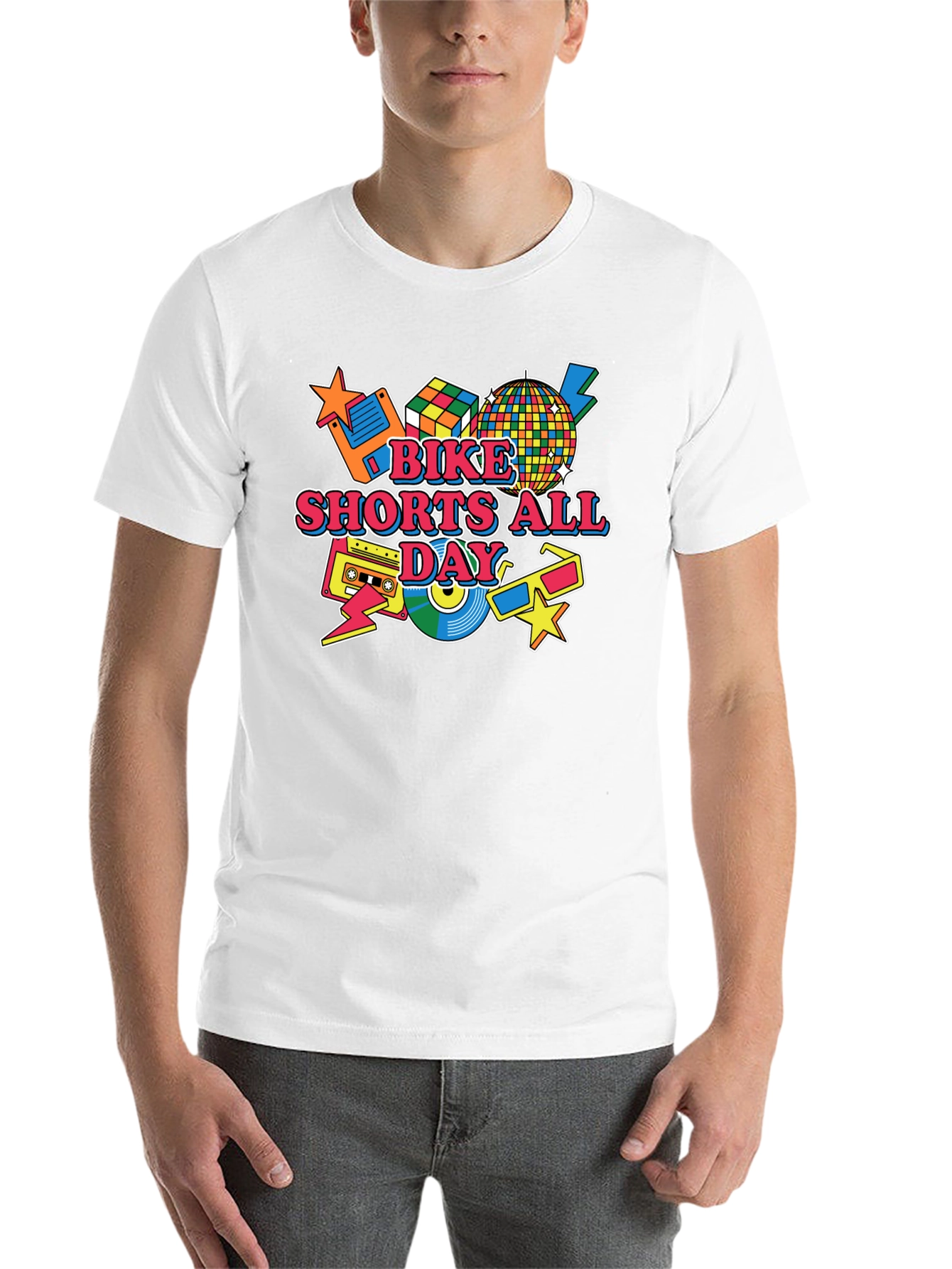 Bike Shorts All Day Retro 80s T-Shirt