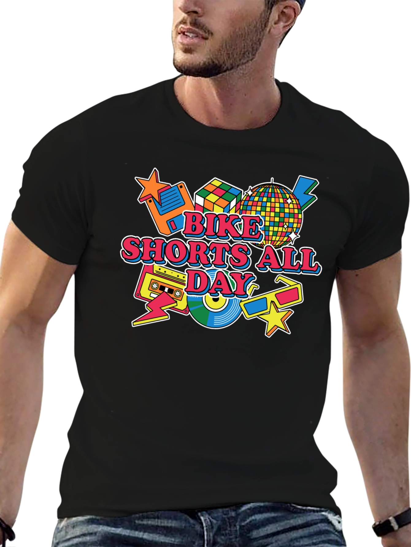 Bike Shorts All Day Retro 80s T-Shirt