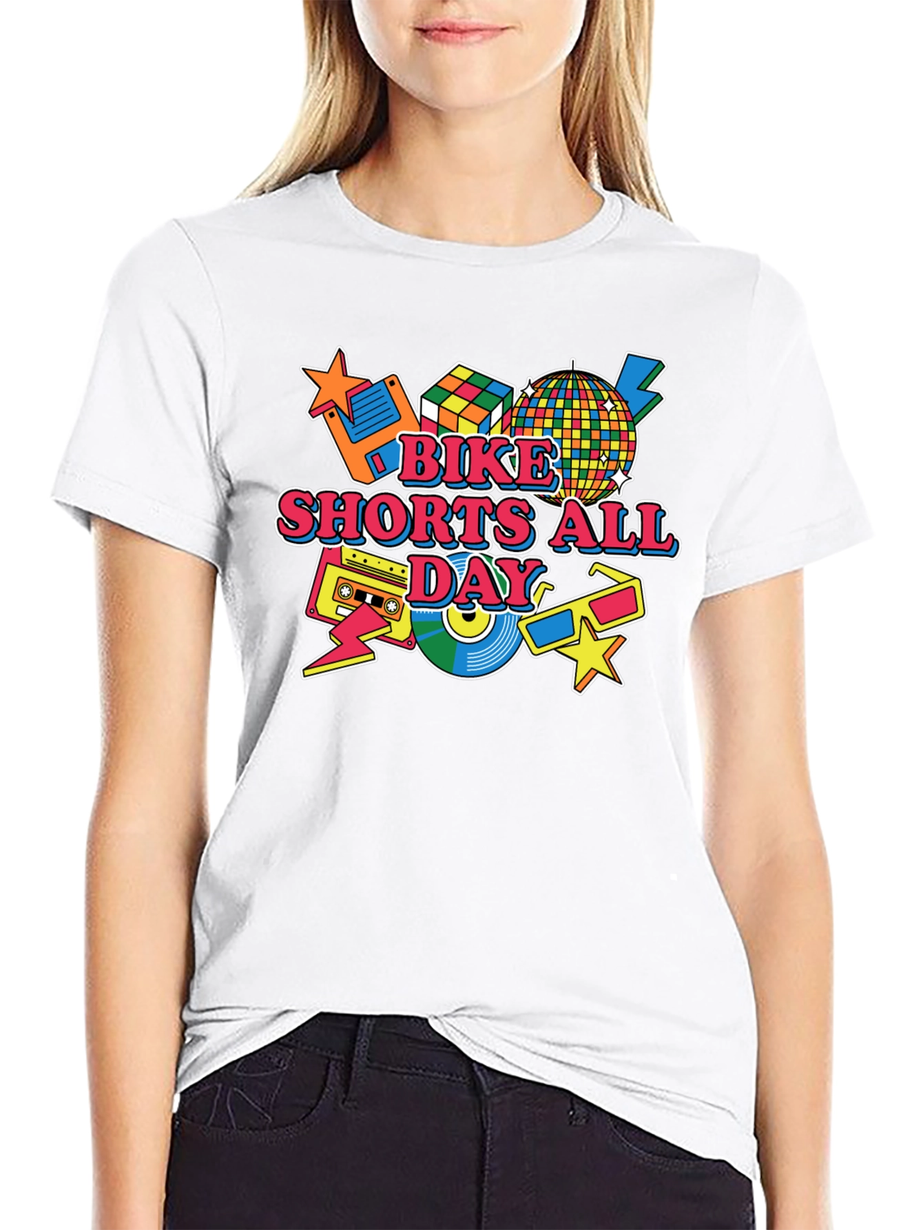 Bike Shorts All Day Retro 80s T-Shirt