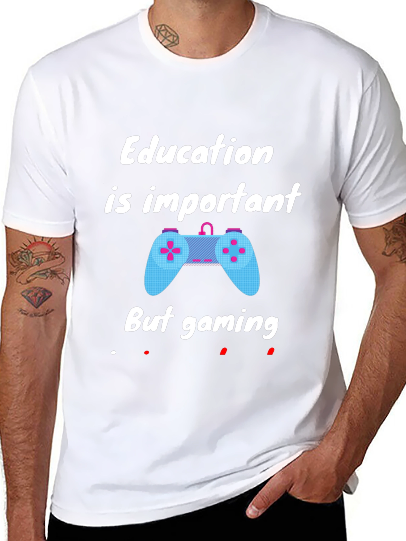 Education Important But Gaming T-Shirt - Black