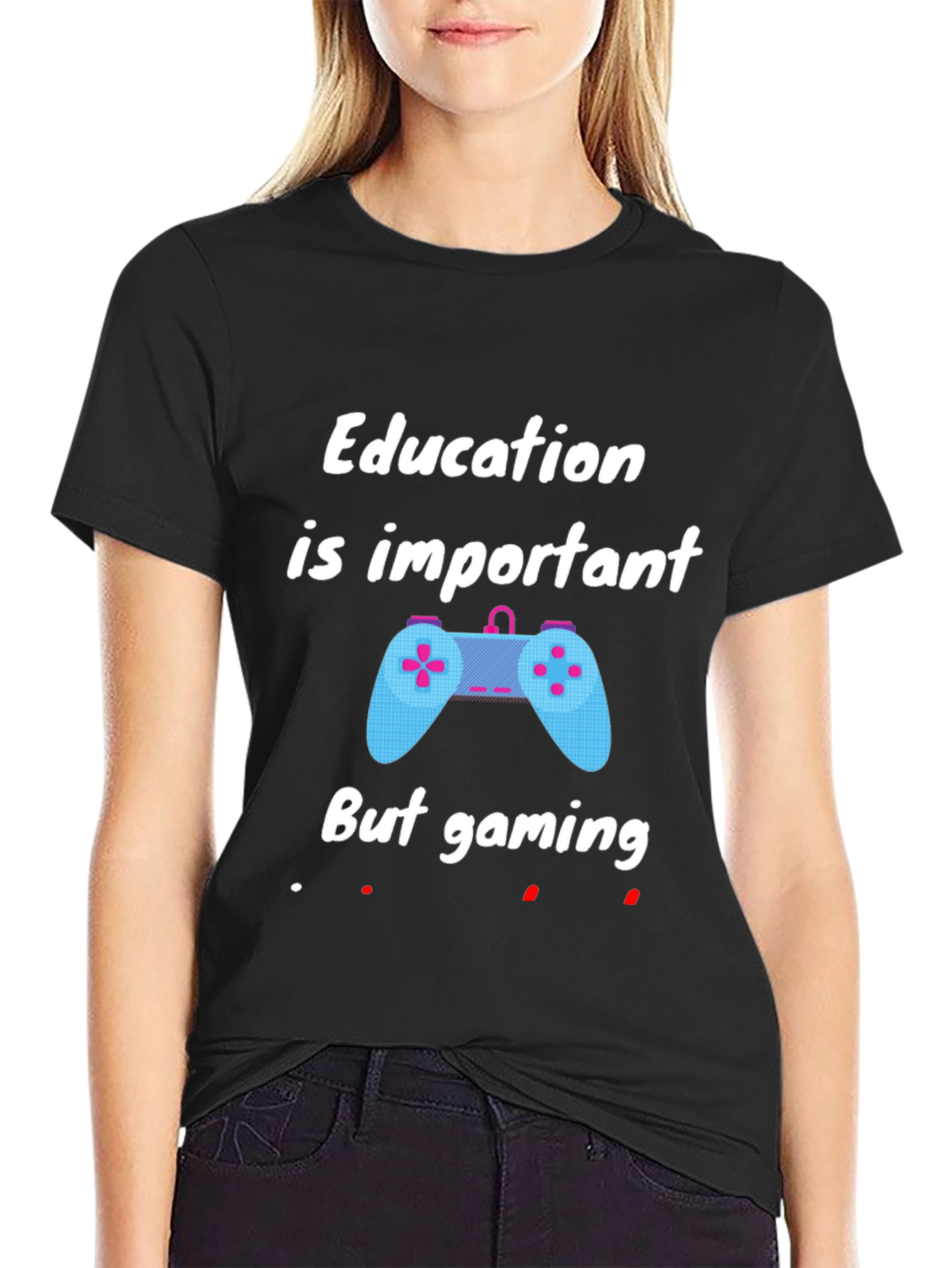 Education Important But Gaming T-Shirt - Black