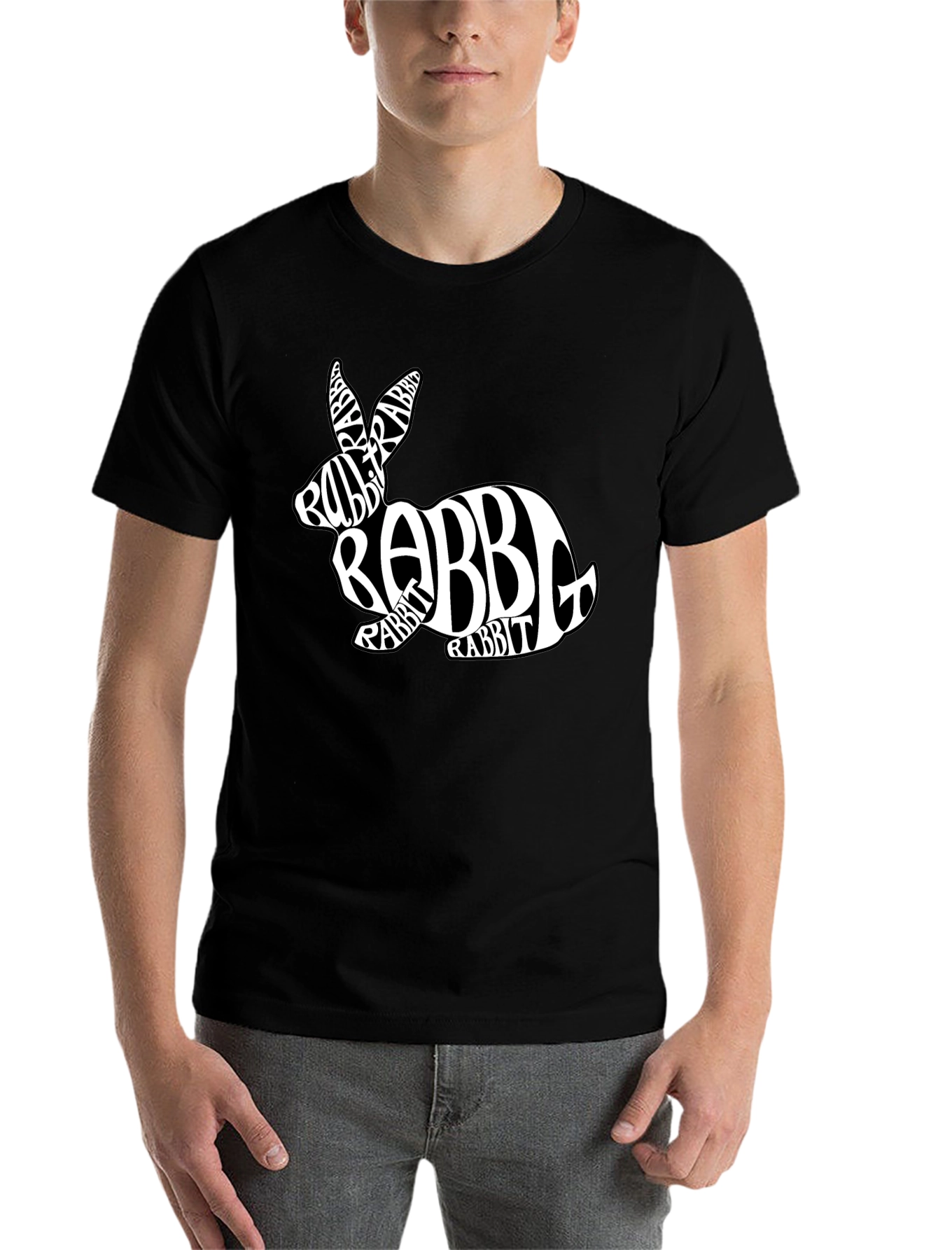 Rabbit Word Art Black T-Shirt