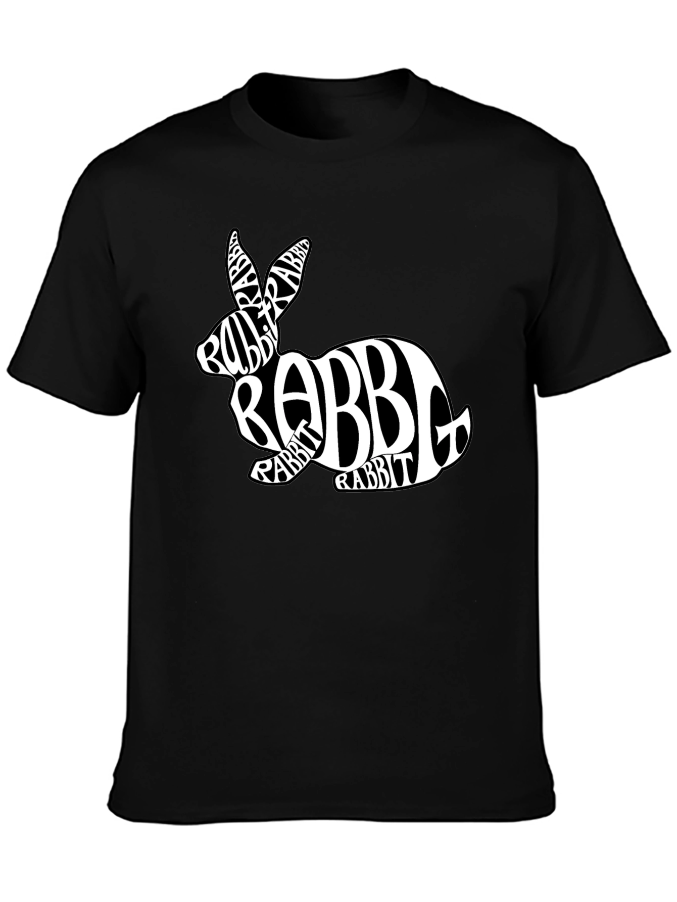 Rabbit Word Art Black T-Shirt